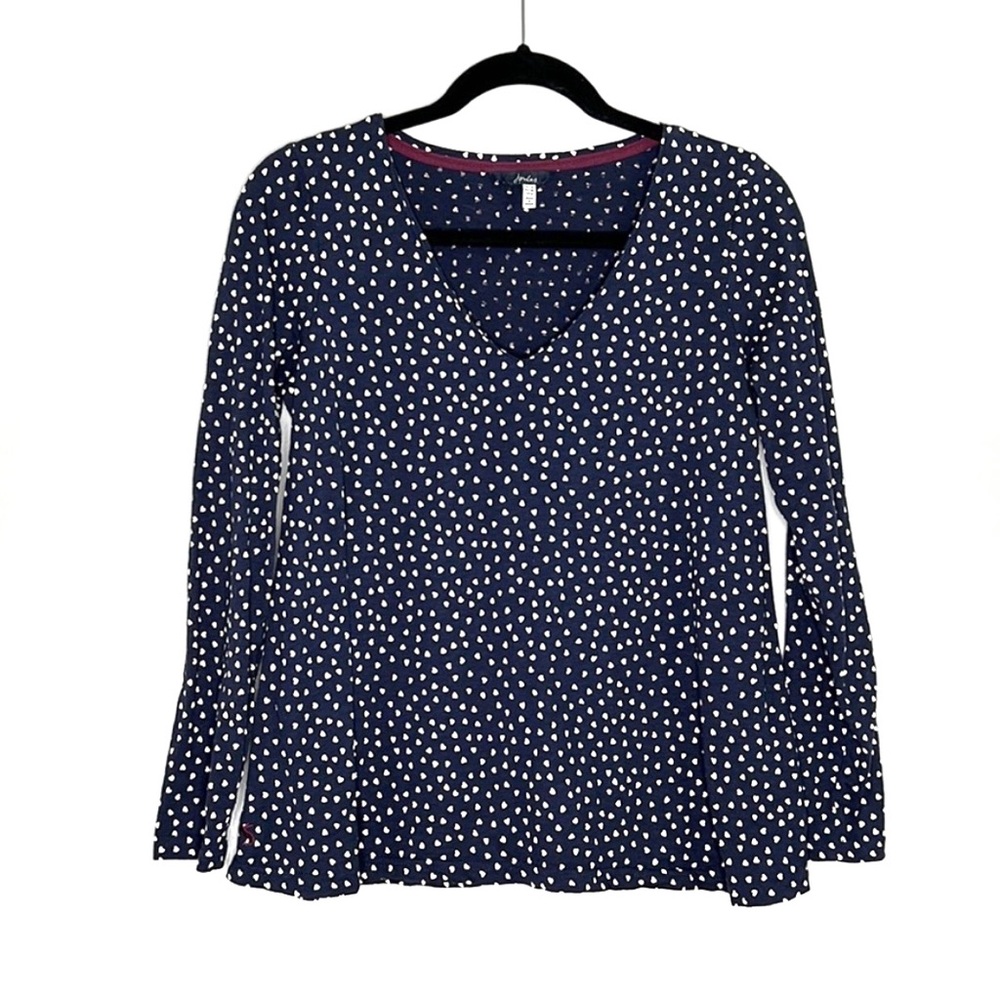 JOULES Harbour Light Swing top V Neck top in Navy Heart size 6